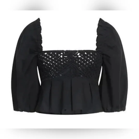 PINKO CROP Black Peplum Top Puffed Sleeve Darts Woven Square Size 2 170/80A - Picture 4 of 12